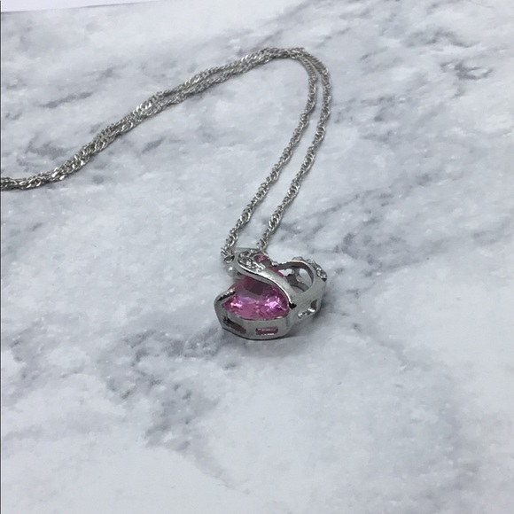 925 Silver Pink Heart Necklace - Picture 3 of 3